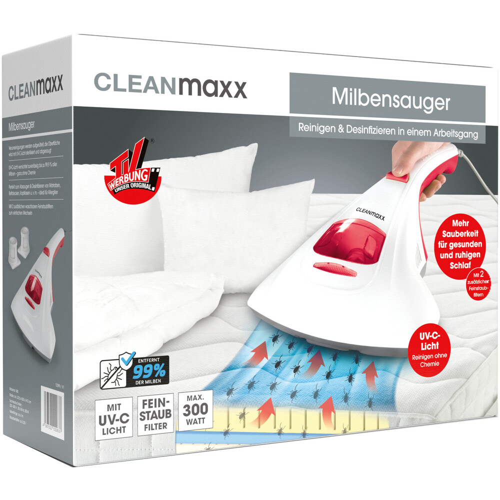 CLEANmaxx Milben-Handstaubsauger mit UV-C Licht, wei&szlig; rot image number 2
