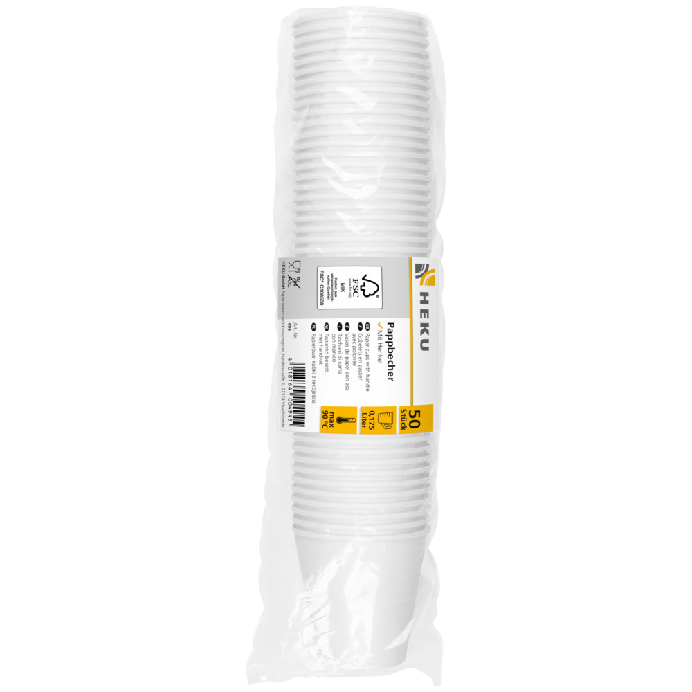 Pappbecher mit Henkel Einweg 175 ml 50 Stück weiß image number 1