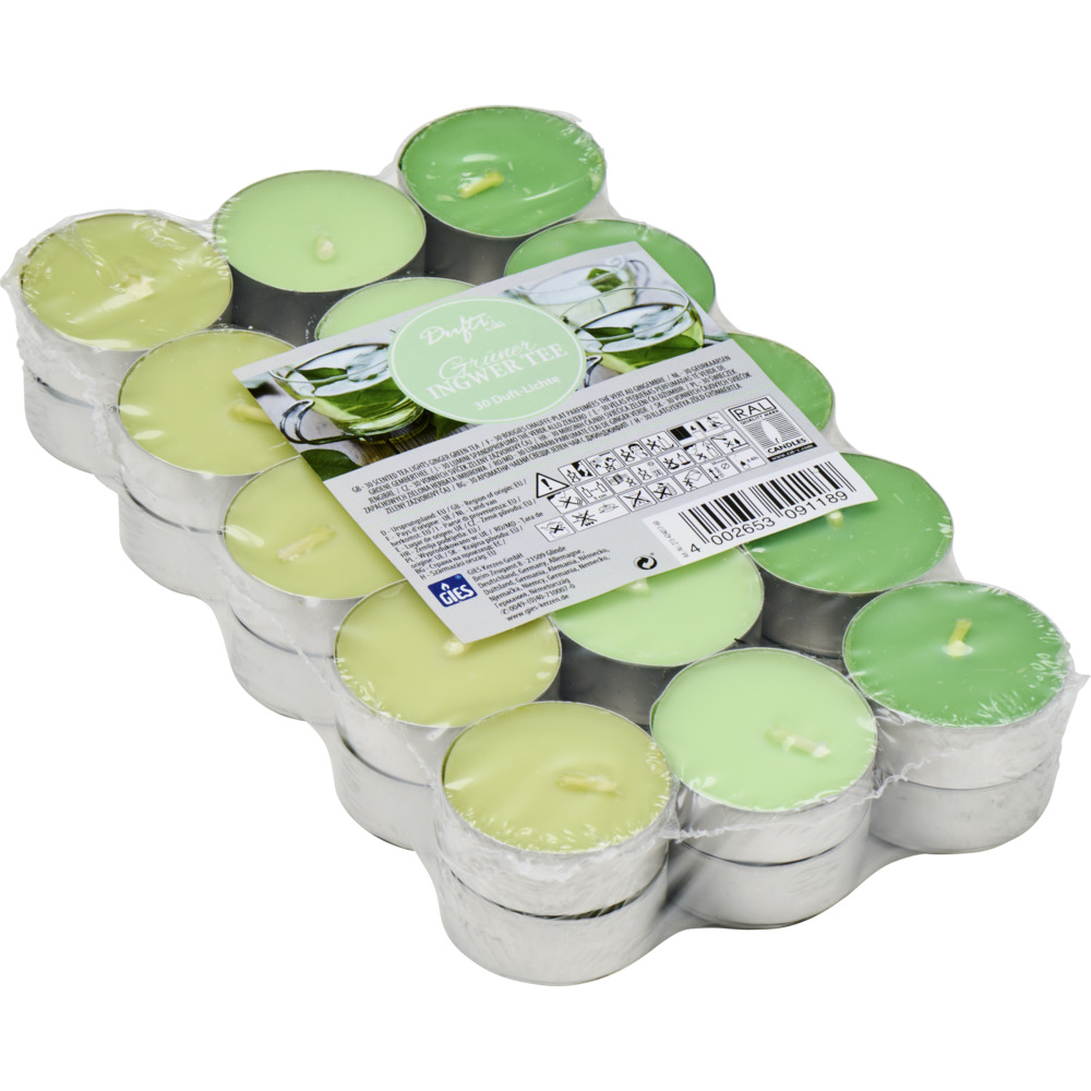 Wachs-Teelichter-Set 30 Stück grüner Ingwertee