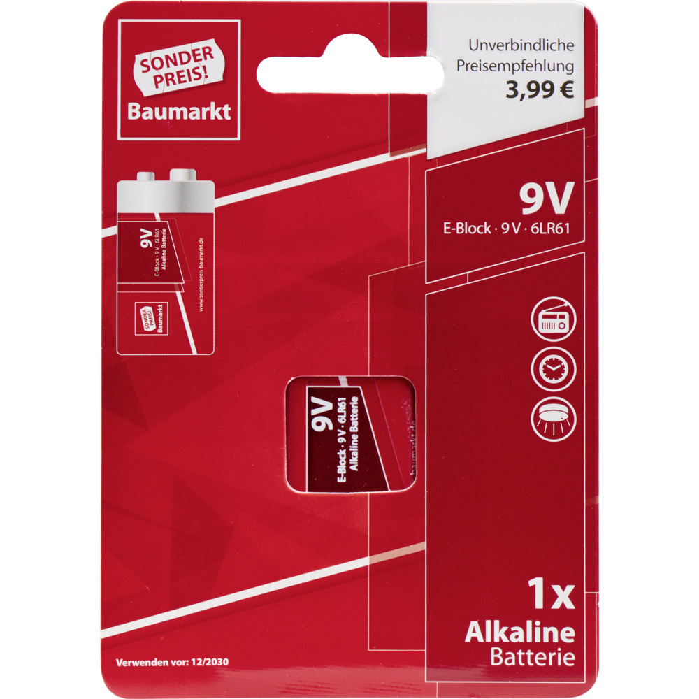 Sonderpreis Baumarkt Batterie 9V Block 1 Stück image number 1