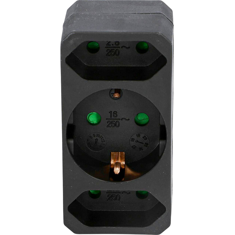 Steckdosenadapter 3-fach in schwarz für innen