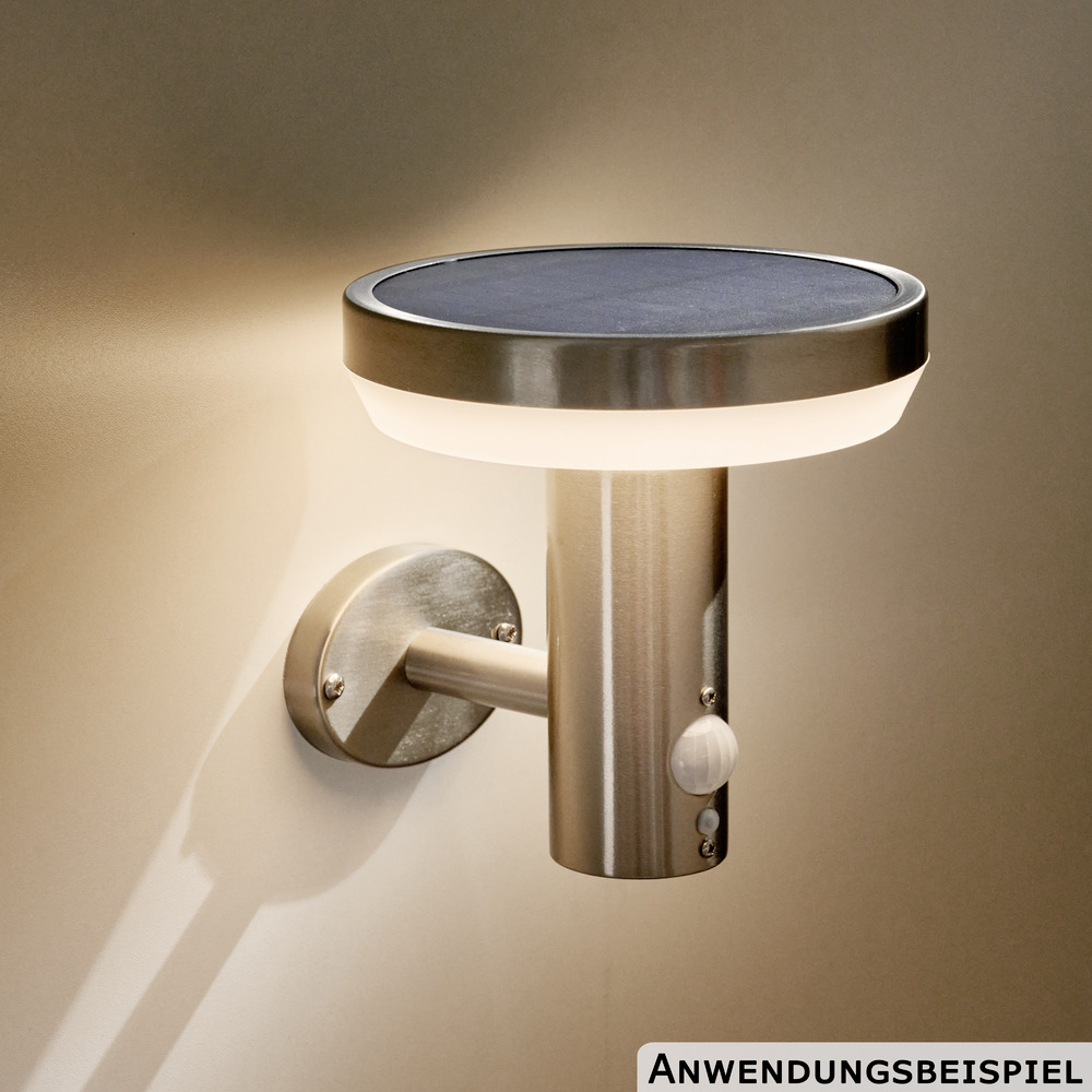 LED Solar Wandleuchte rund 4,4 W in silber mit Bewegungsmelder image number 1
