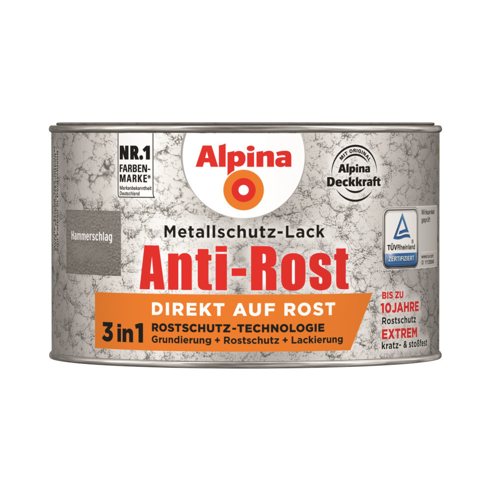 Alpina Rost Metallschutz-Lack Silber 300 ml RAL 9006 Hammerschlag image number 0