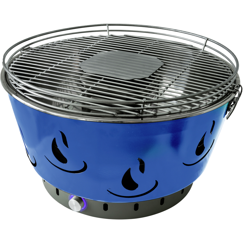 Holzkohle-Tischgrill mit Aktivbel&uuml;ftung &Oslash; 42 cm, blau