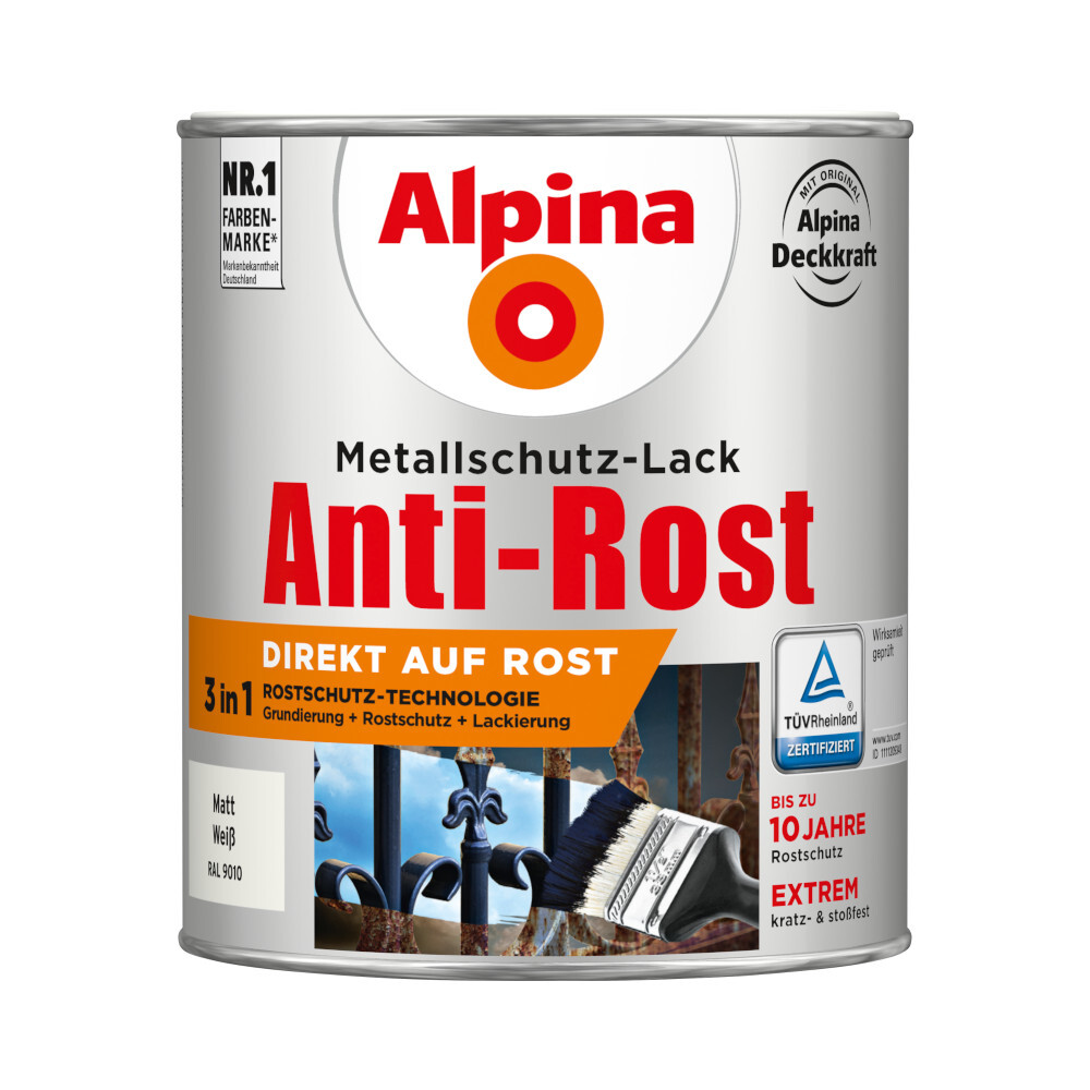 Alpina Metallschutzlack matt weiß 750 ml RAL 9010 image number 0
