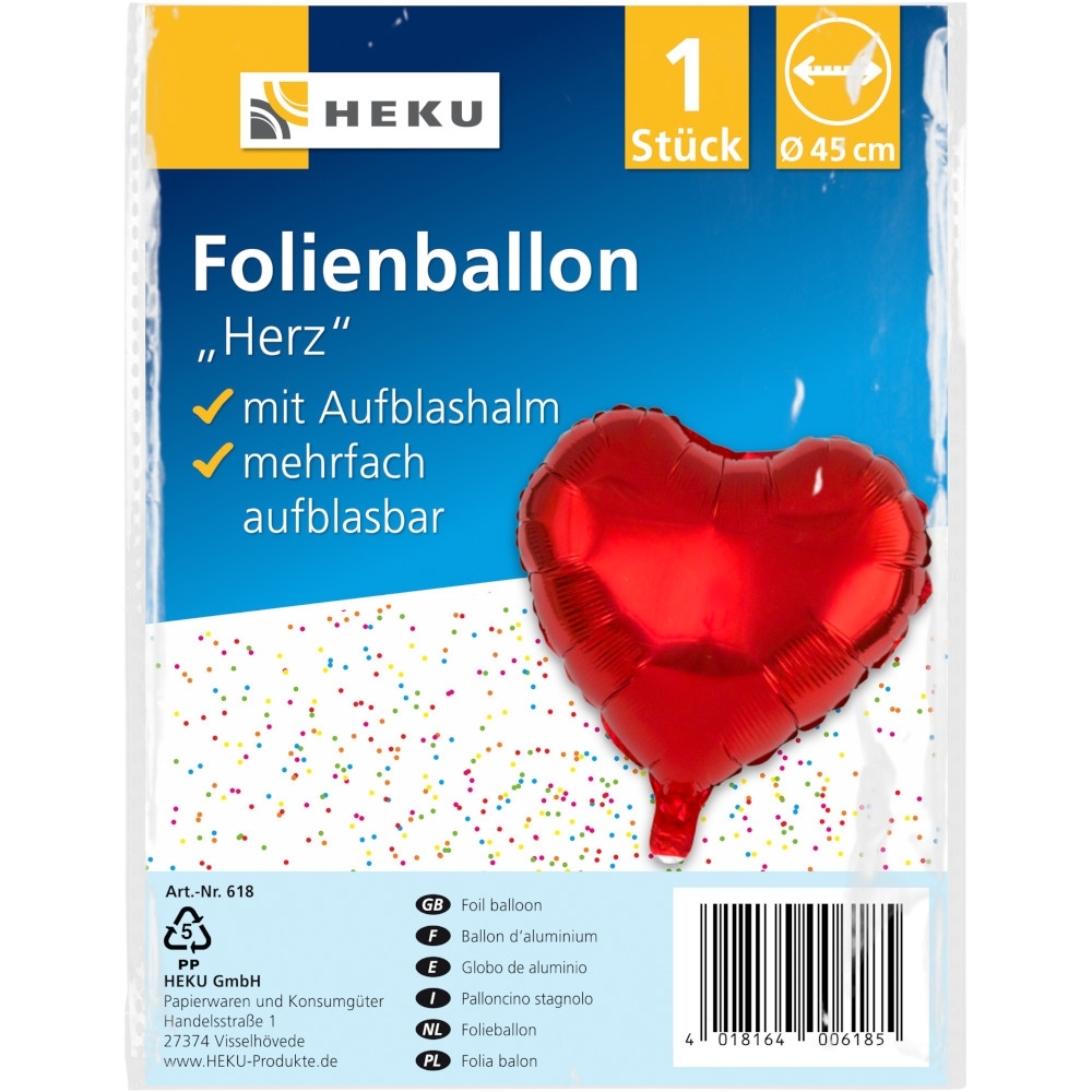 Folienballon Herz mit Aufblashalm image number 0