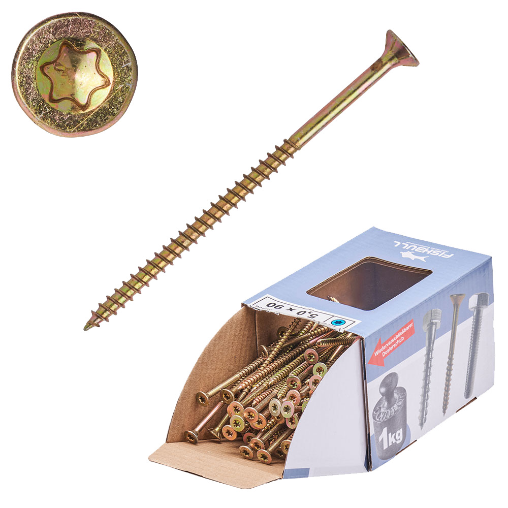 Spanplattenschraube 5,0x90 mm IVZ 1kg FISHBULL-Pack Senkkopf Teilgewinde