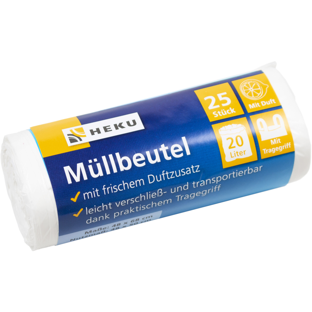 Müllbeutel mit Tragegriff & Duft 20 Liter 10µ 25 Stück weiß