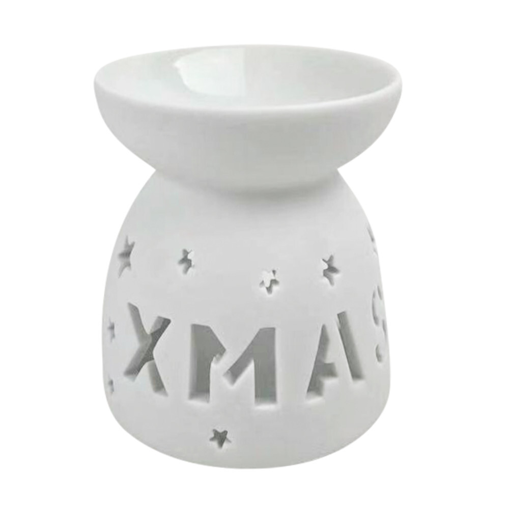 Teelicht-Duftlampe 9 cm aus weißem Keramik mit „XMAS“-Schriftzug