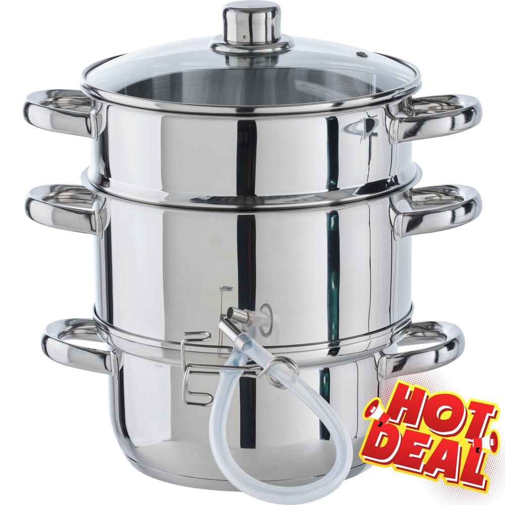 Dampfentsafter-Set 3-teilig 6 Liter aus massivem Edelstahl