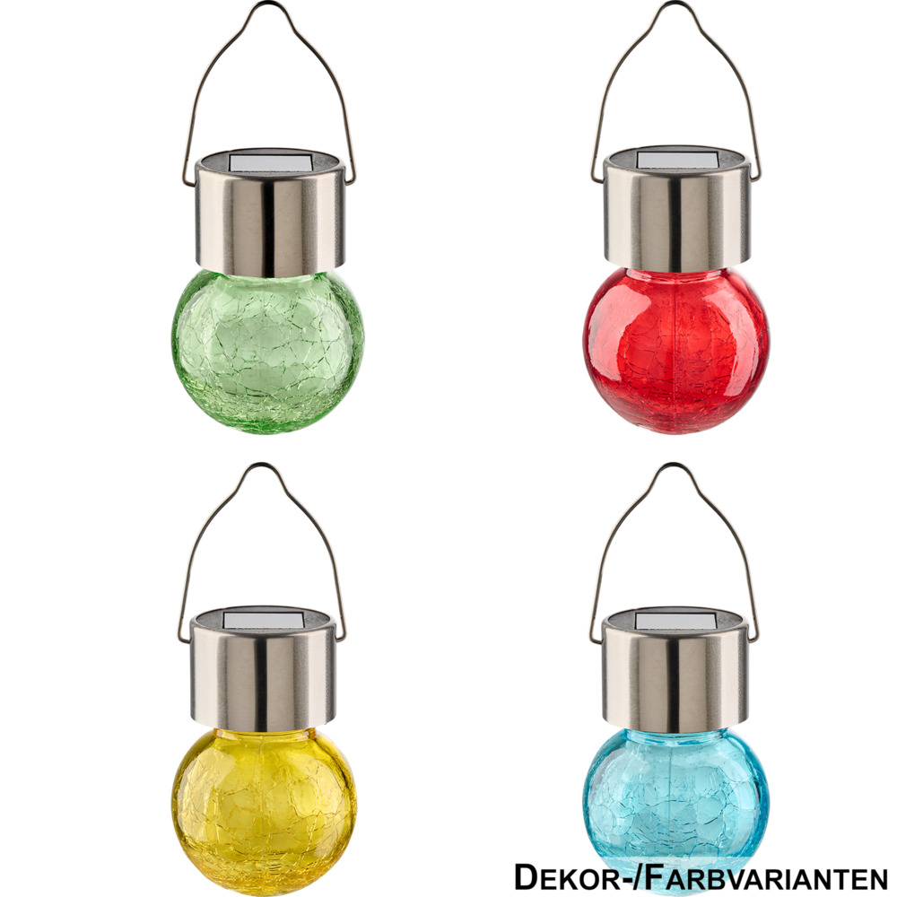 Solar LED-Kugelleuchte aufh&auml;ngbar aus Crushglas