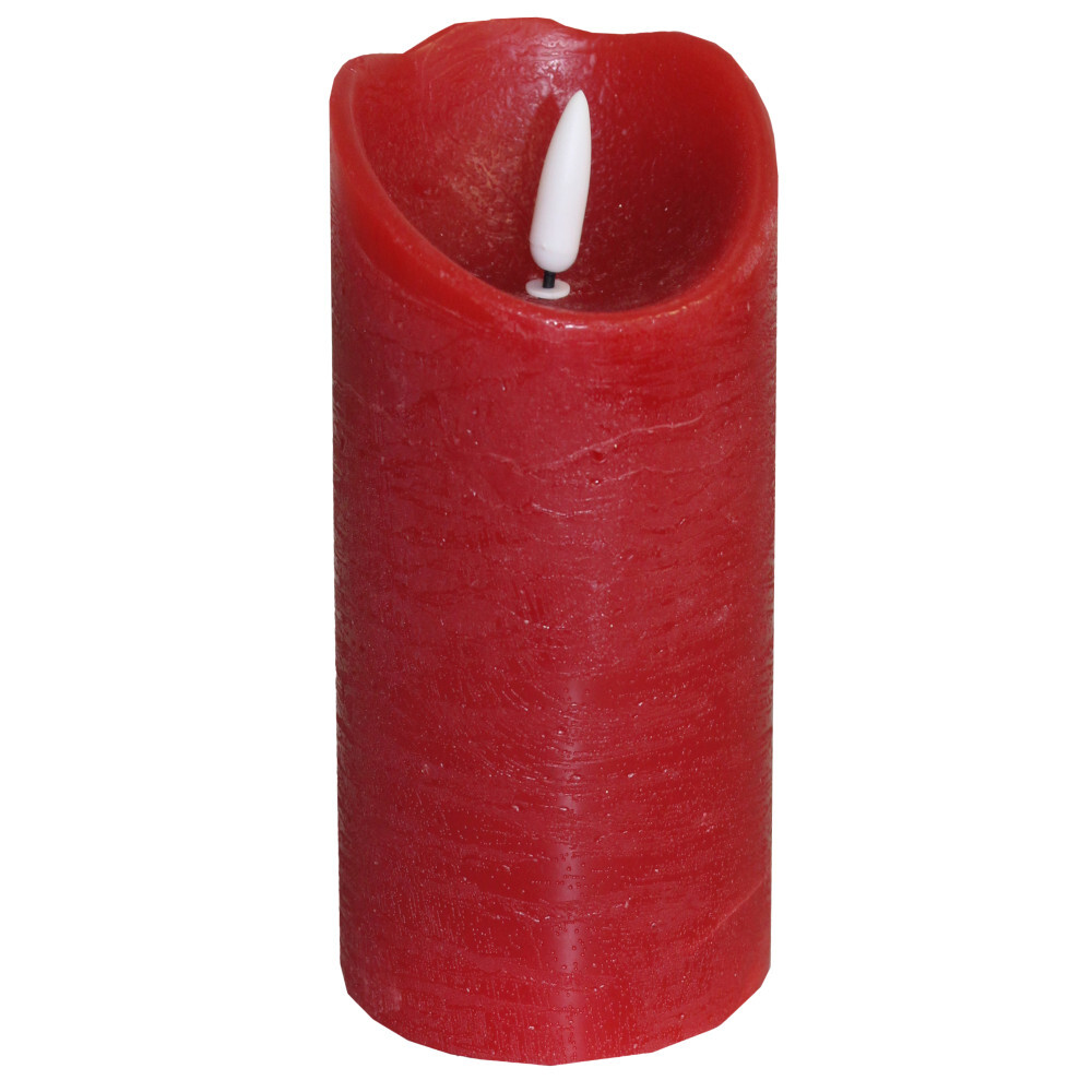 LED-Echtwachskerze Rustic 14 cm in Rot mit Timerfunktion