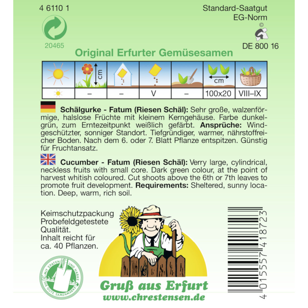 Saatgut Sch&auml;lgurke Fatum ca. 40 Pflanzen image number 1