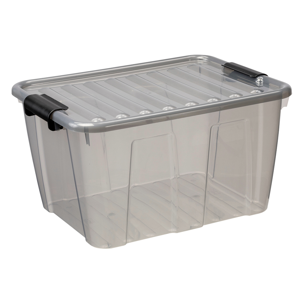 Aufbewahrungsbox 30 Liter mit Deckel, Grau-Transluzent