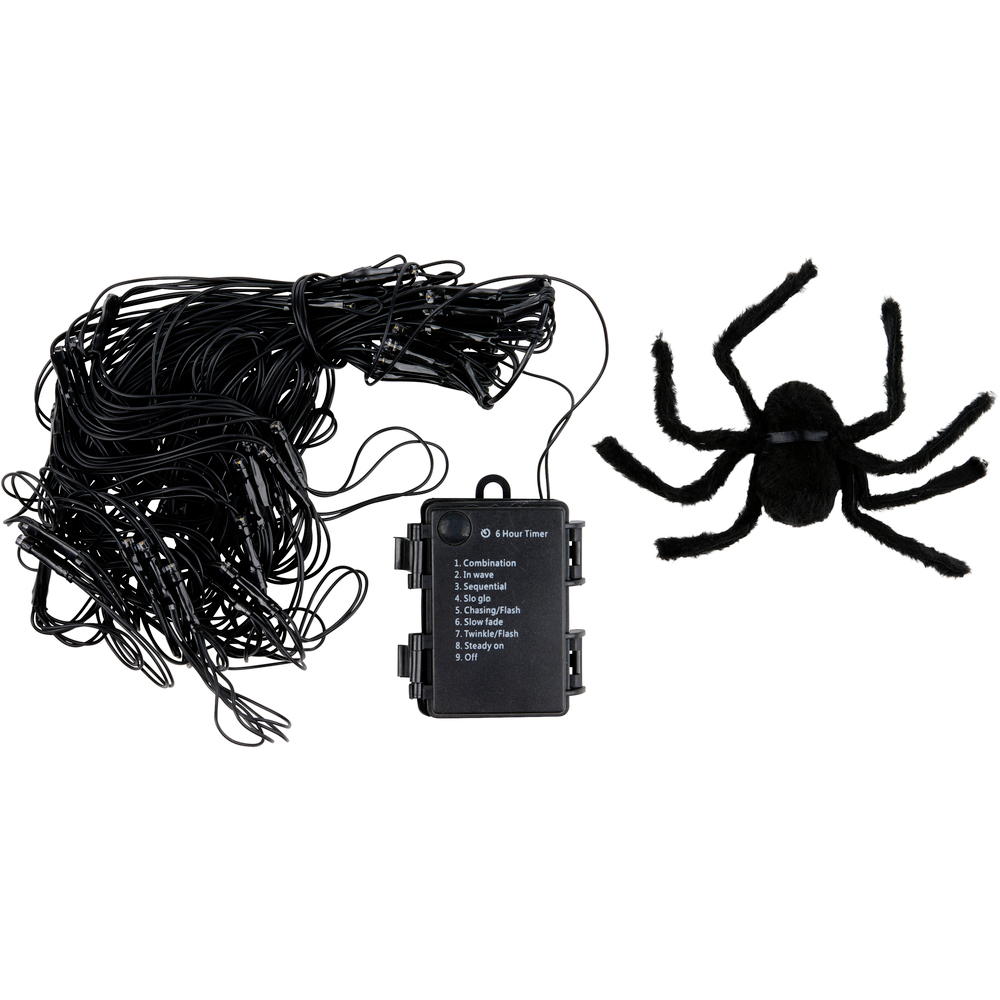 Halloween LED-Spinnennetz &Oslash; 100 cm mit Timer