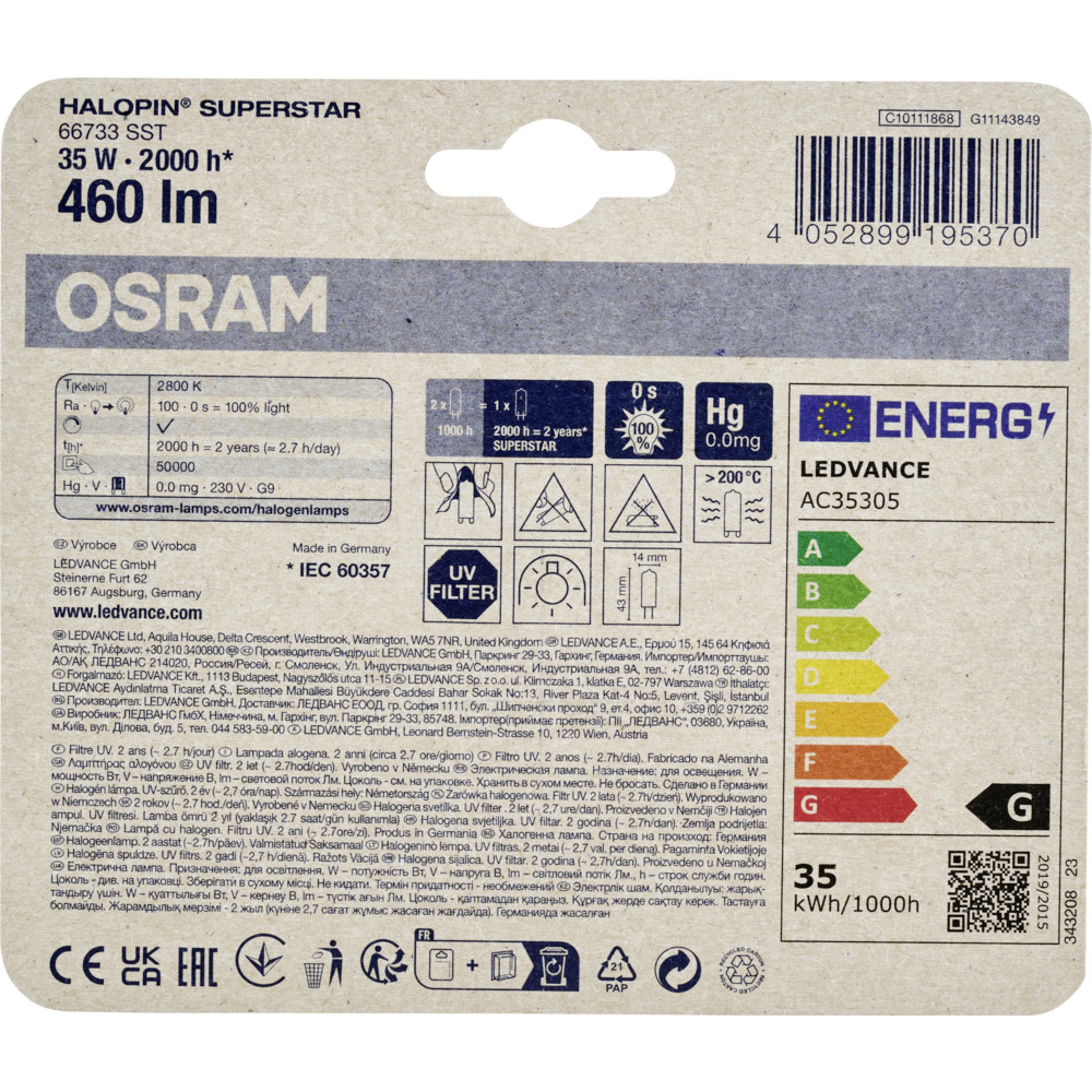Osram Halogen-Stiftsockellampe G9, 2 Stück 33 W, dimmbar image number 2