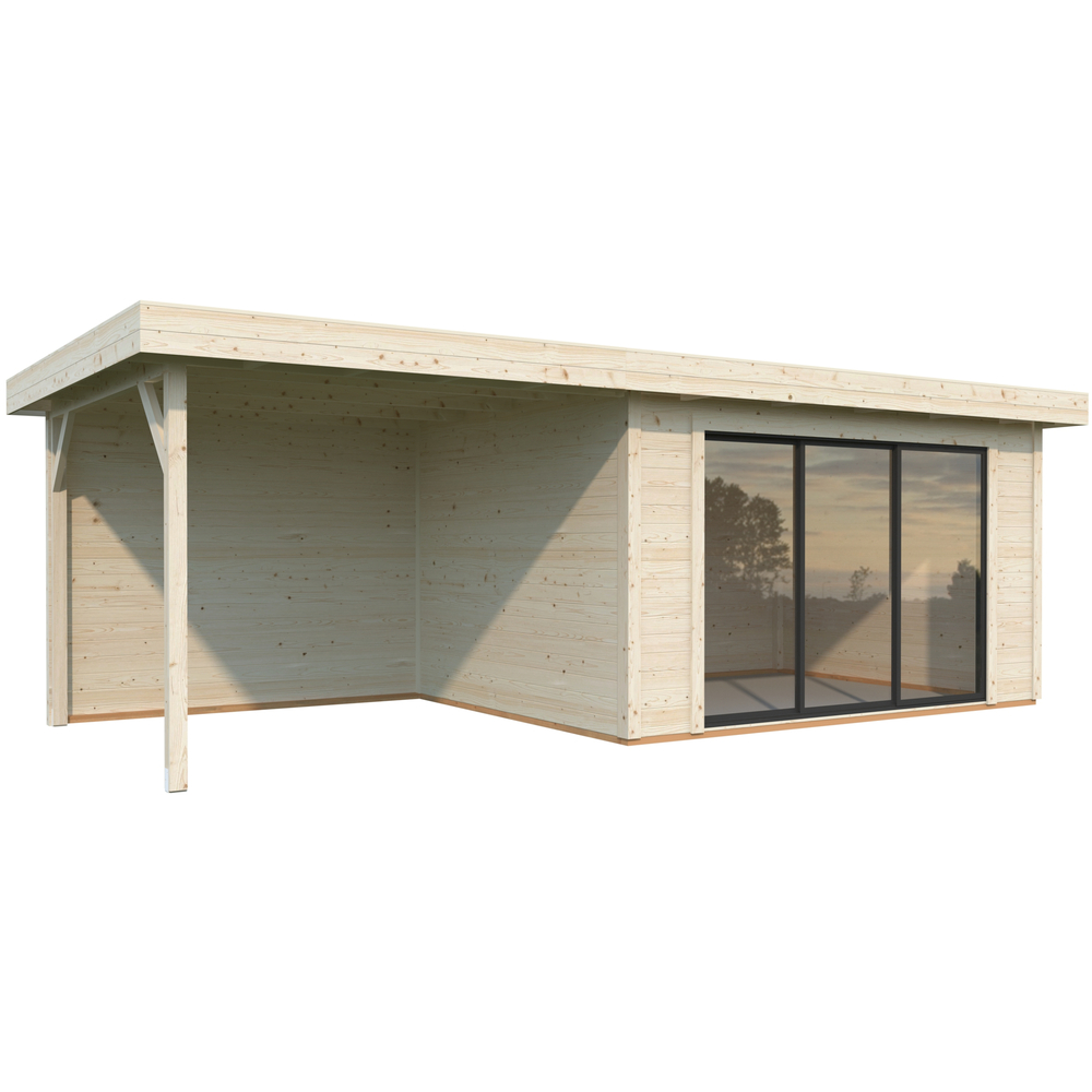 Gartenhaus "Lydia" 10,8 m&sup2; + 7,6 m&sup2; &uuml;berdachter Anbau Fichtenholz image number 0