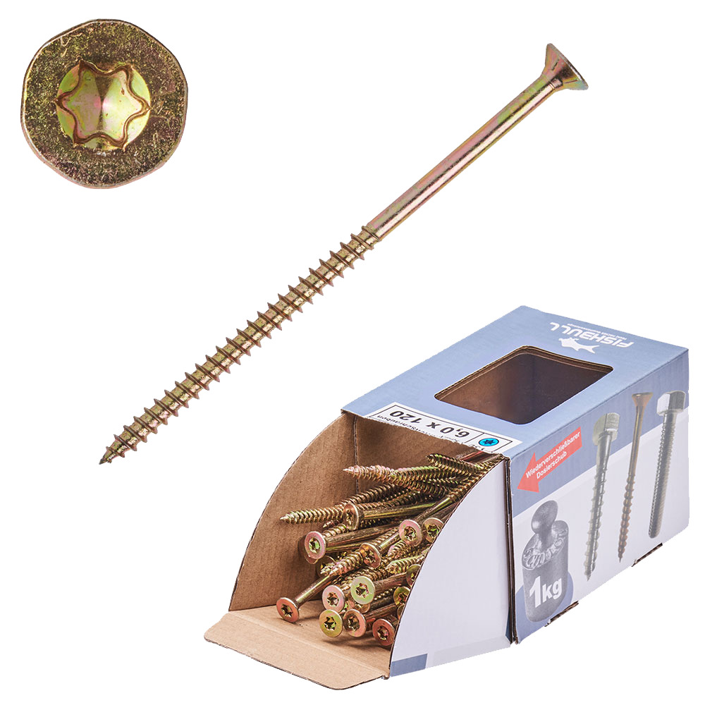 Spanplattenschraube 6,0x120 mm IVZ 1kg FISHBULL-Pack Senkkopf Teilgewinde