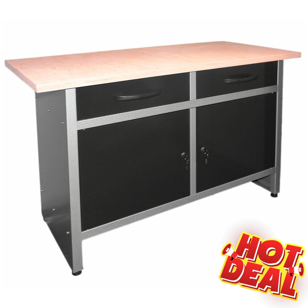 GERMANIA&reg; Werkbank mit Metallgestell und Holz-Arbeitsplatte