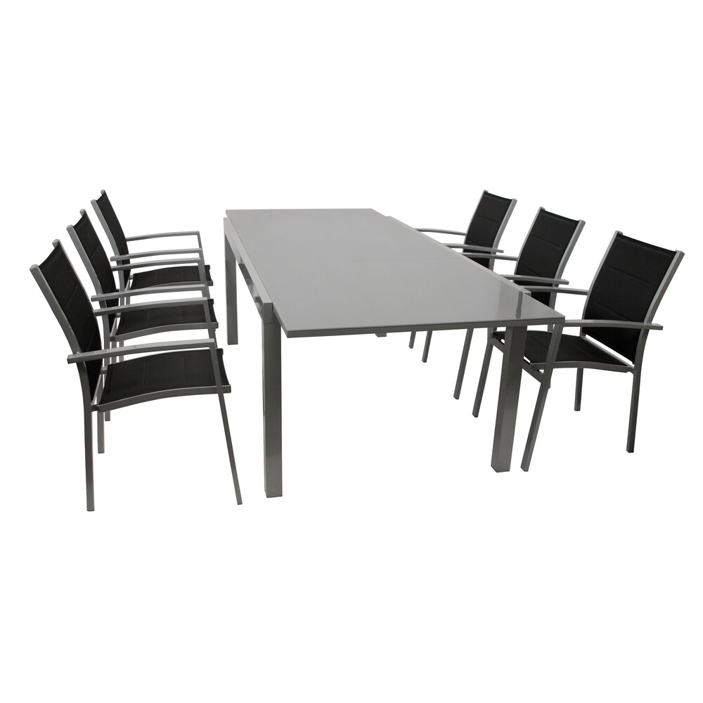 Gartengarnitur 7-teilig Alu Ausziehtisch Glas grau