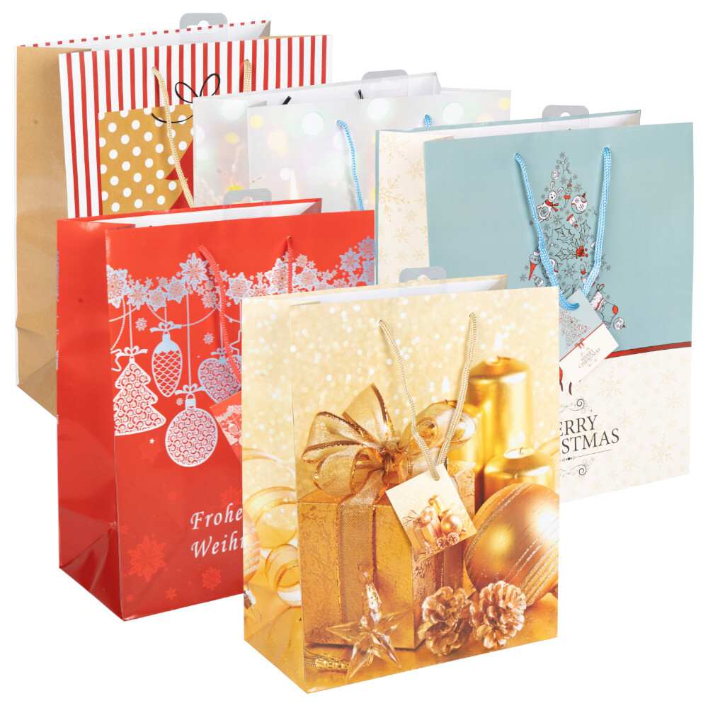 Geschenktasche groß mit Weihnachtsdekor und Kordel