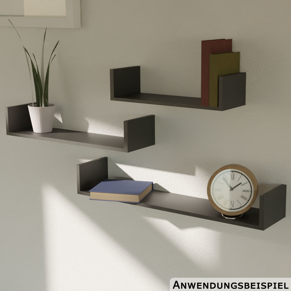 Wandregal 3er-Set schwarz 30/45/60 x 15 x 10 cm