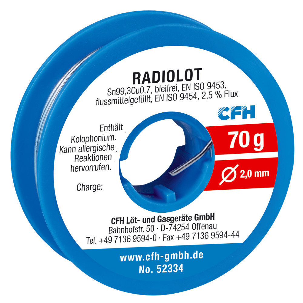 CFH Radiolot bleifrei RL 334, flussmittelgefüllt Ø 2 mm, 70 g