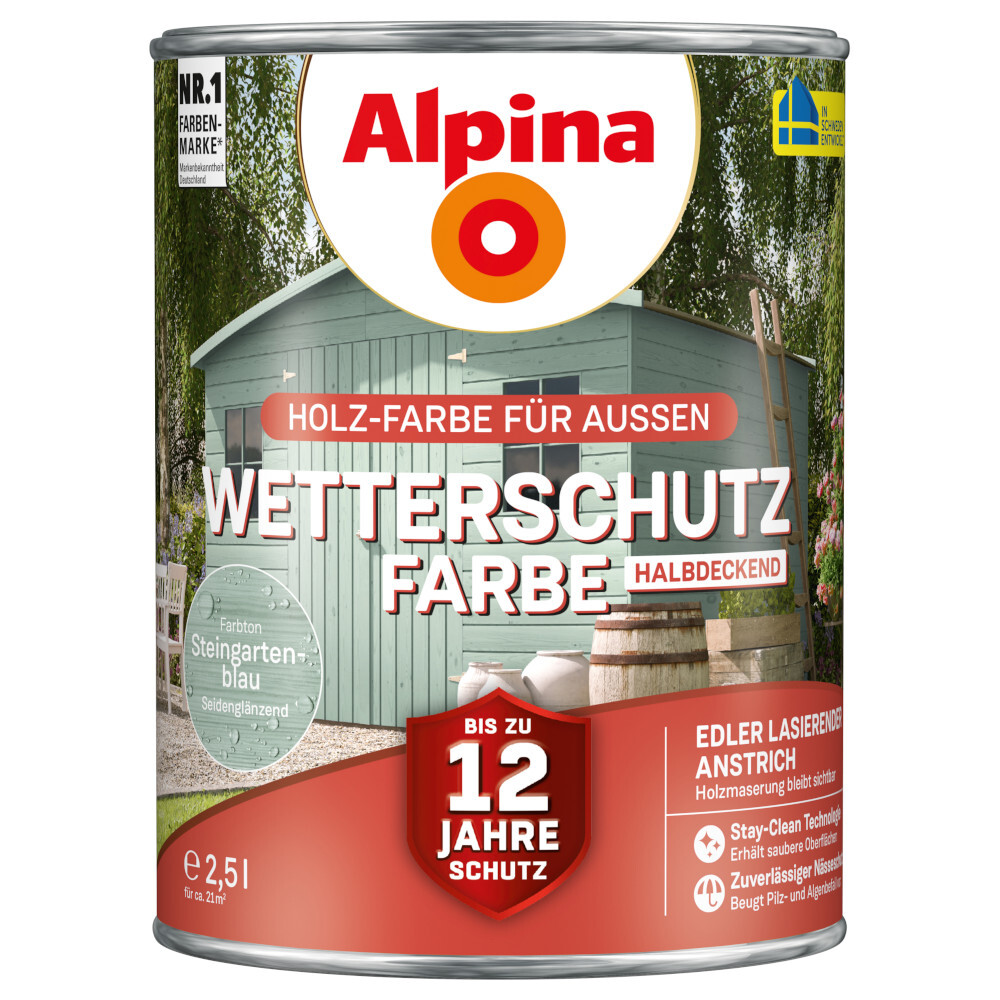 Alpina Wetterschutzfarbe Steingartenblau 2,5 Liter halbdeckend image number 0