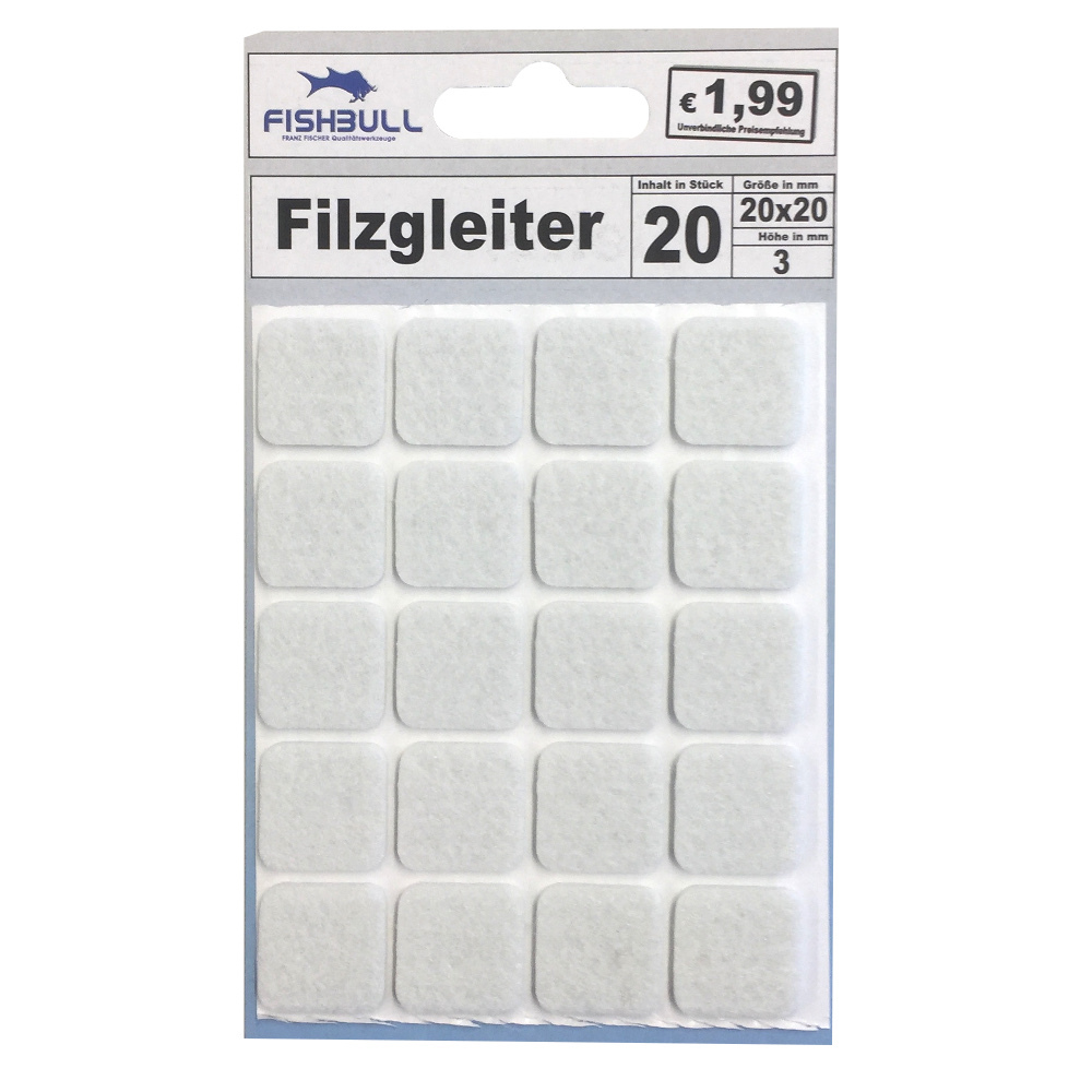 Filzgleiter 20x20 mm 20 Stück selbstklebend quadratisch in weiß