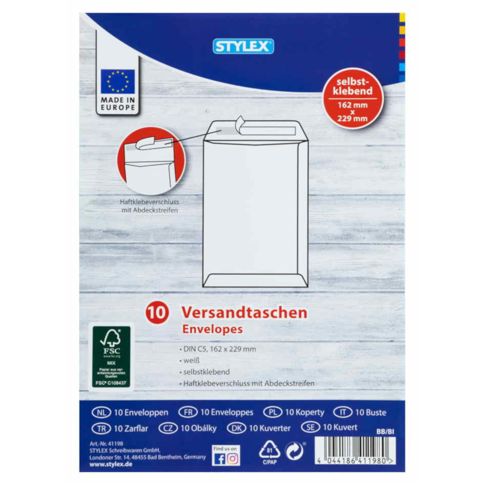 Versandtaschen C5 haftklebend 10 Stück in Weiß image number 0