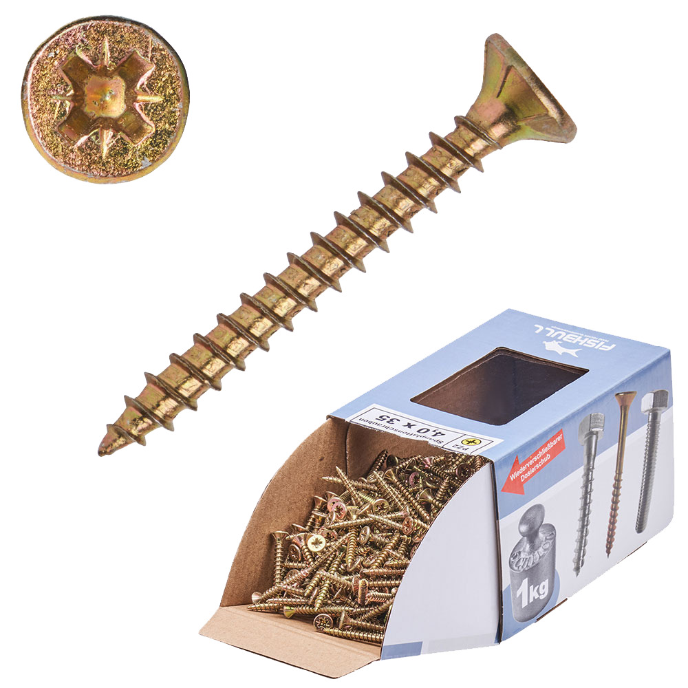 Spanplattenschraube 4,0 x 35mm PZ 1kg FISHBULL-Pack Senkkopf Vollgewinde Kreuzschlitz image number 0