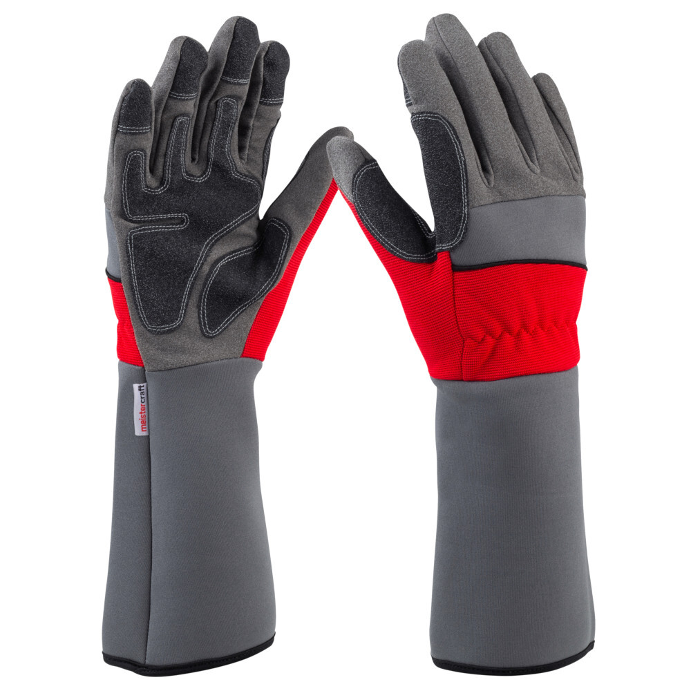 Rosenhandschuhe Größe 8 grau-rot aus Polyester/Elastan mit Stulpe