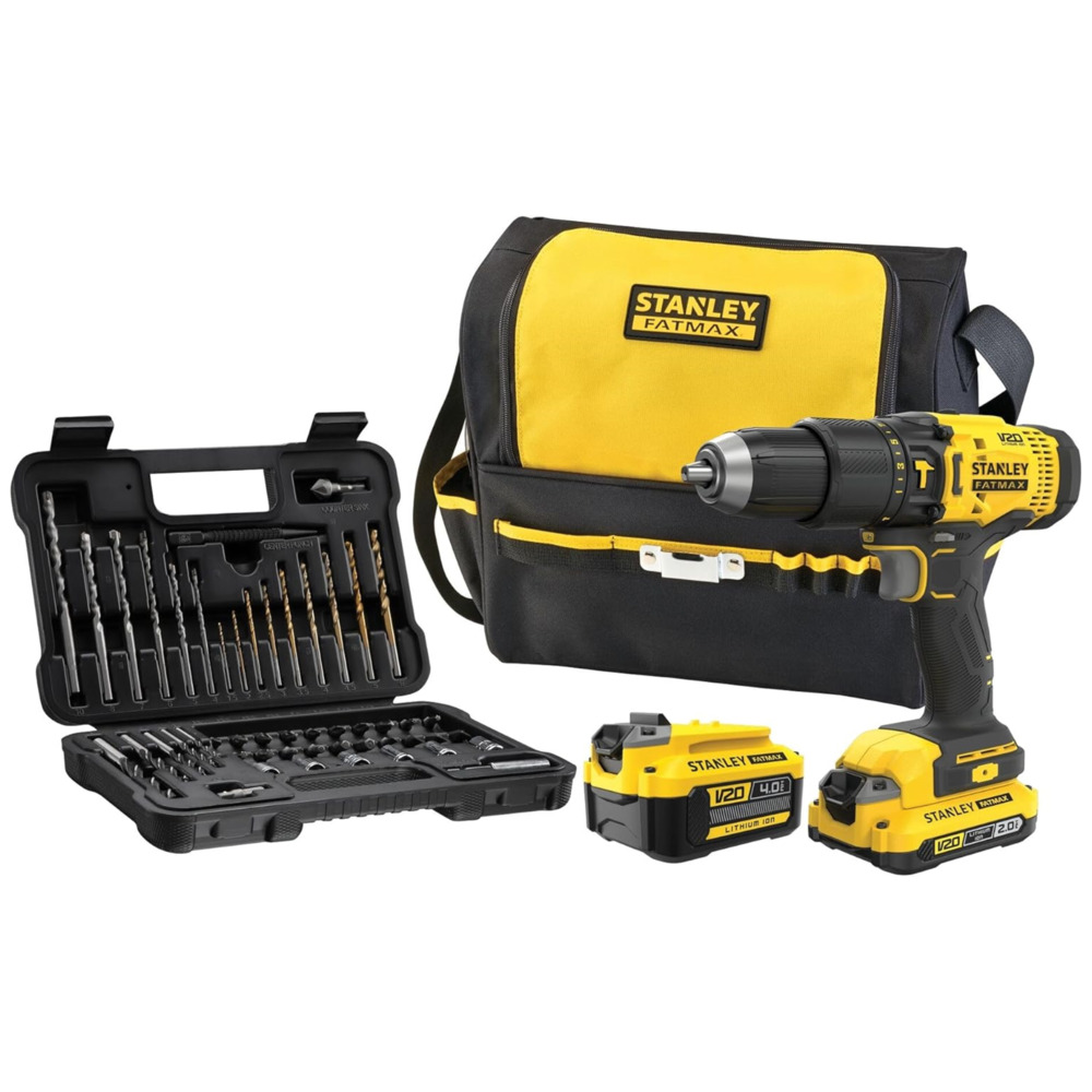 STANLEY FATMAX® Akku Schlagbohrschrauber 18V inkl. 2 Akkus und 50-tlg. Bit- & Bohrerset