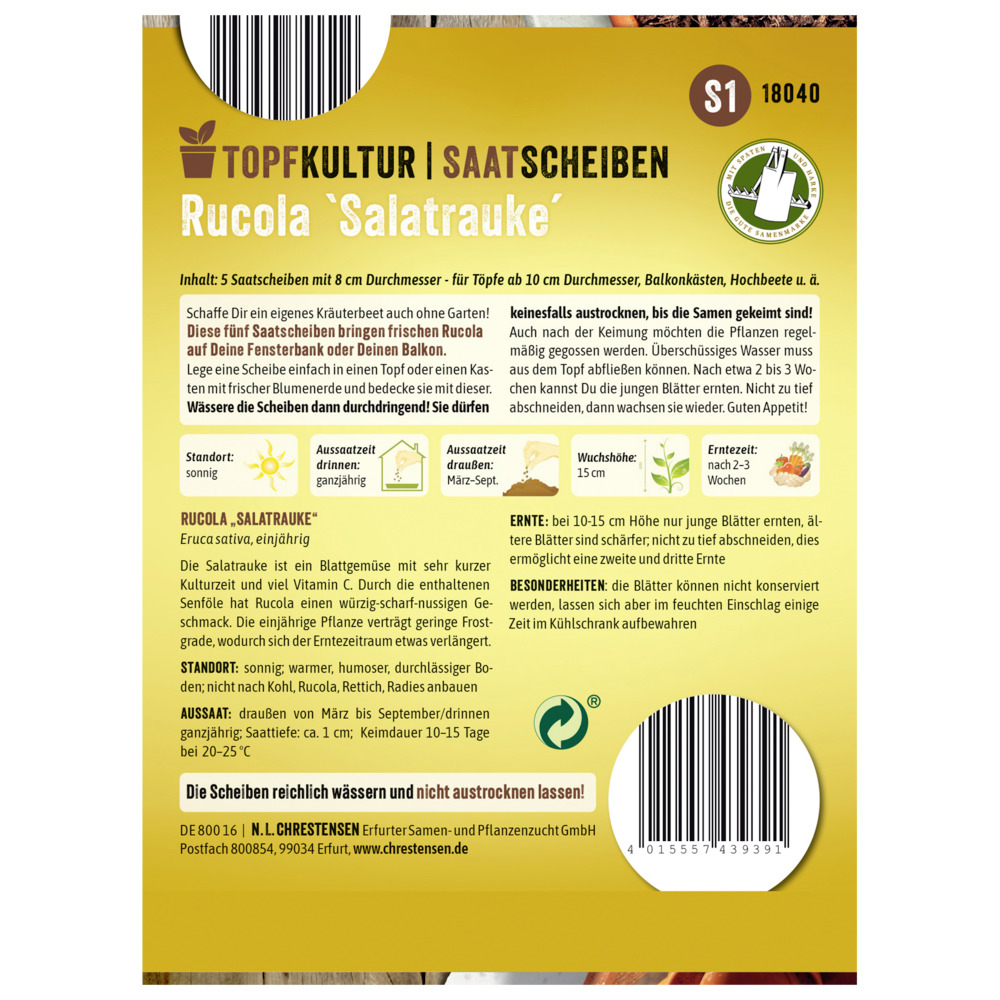 Saatscheiben Rucola „Salatrauke“ 5 Scheiben image number 1