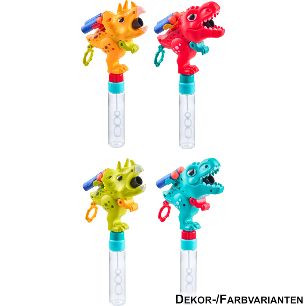 Dino-Pistole mit Seifenblasenstab, 4-fach sortiert