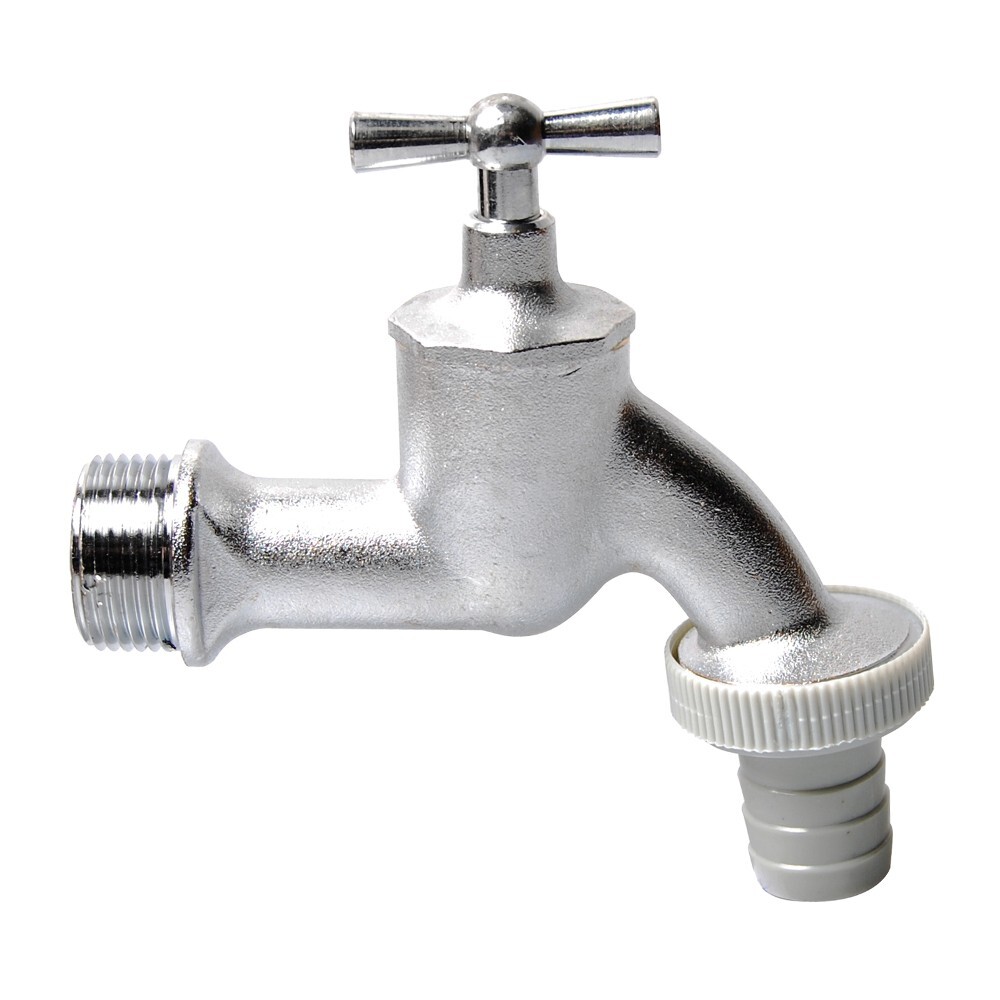 Auslaufventil 3/4" Messing matt verchromt Knebelgriff Wasserhahn