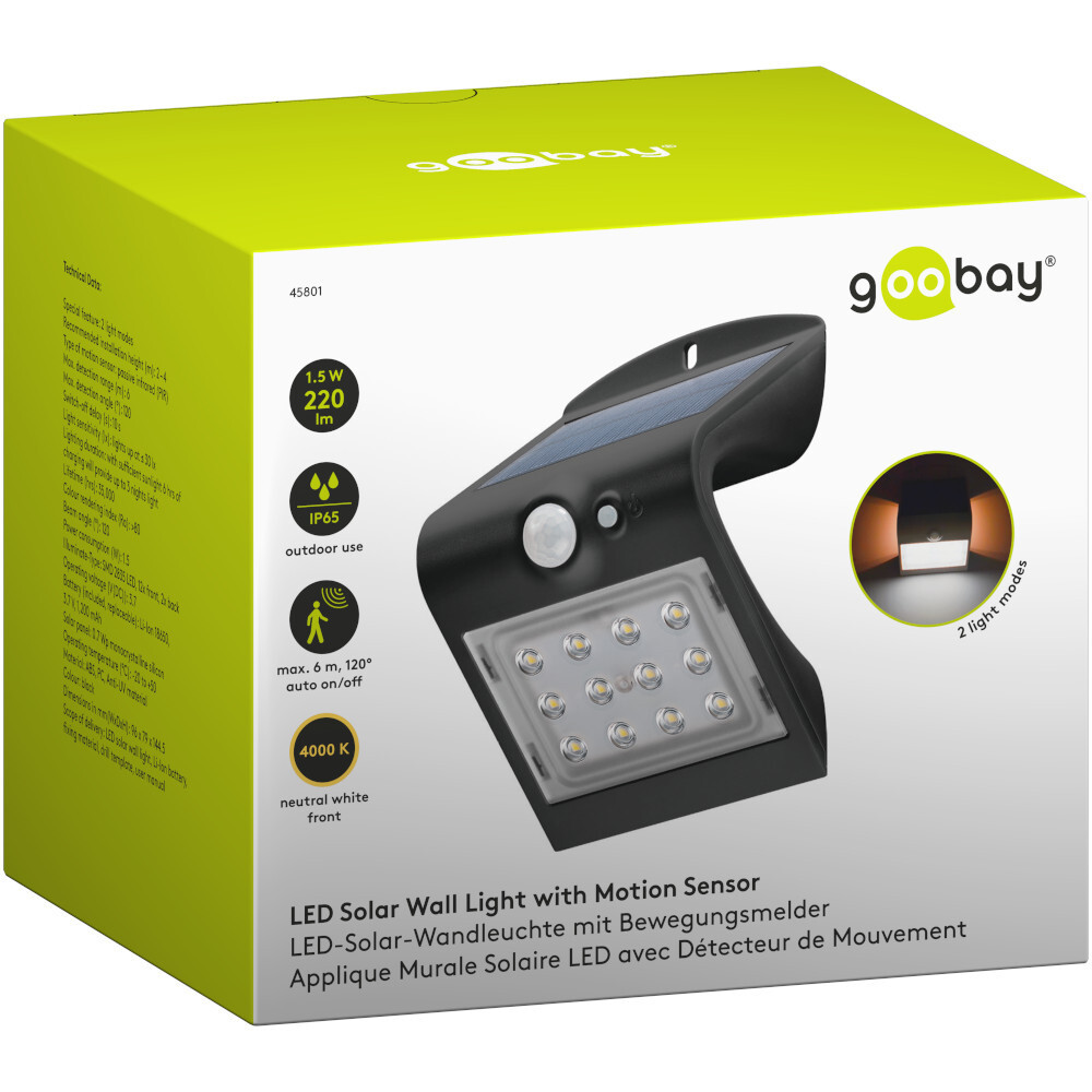LED Wandleuchte solarbetrieben schwarz mit 14 LED und PIR-Sensor image number 2