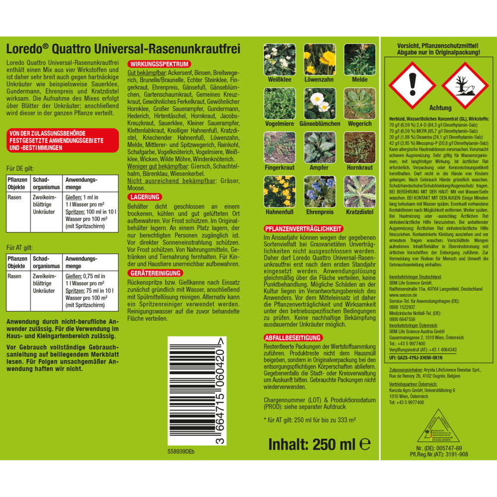  Protect Garden® Loredo® Quattro Universal-Rasenunkrautfrei 250 ml image number 1