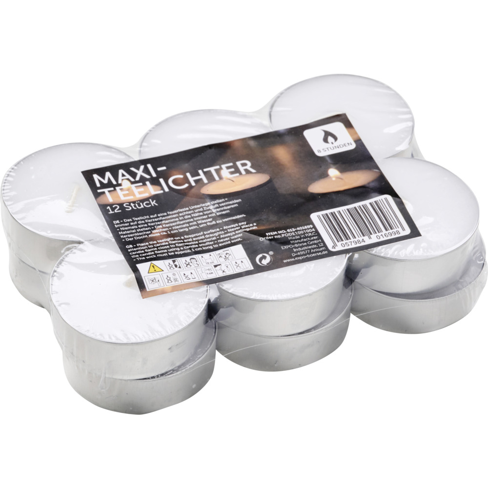 Teelichter Maxi, 12 Stück, Weiß