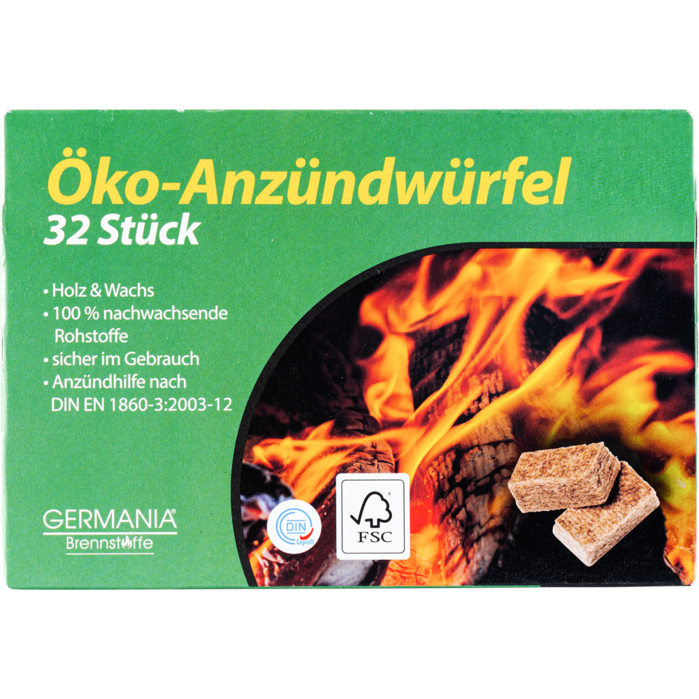 GERMANIA® Grillanzünder würfelförmig 32 Stück aus Holz und Wachs