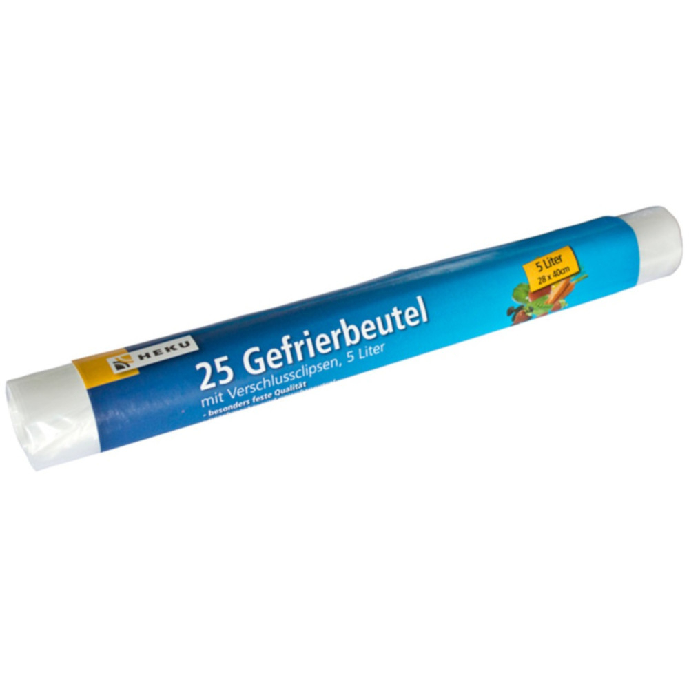 Gefrierbeutel mit Beschriftungsfeld und Verschlussclips
