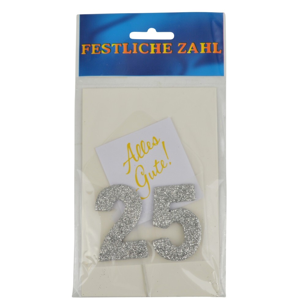 Grußkärtchen Festliche Zahl 25 in Silber 7 x 5 cm image number 0