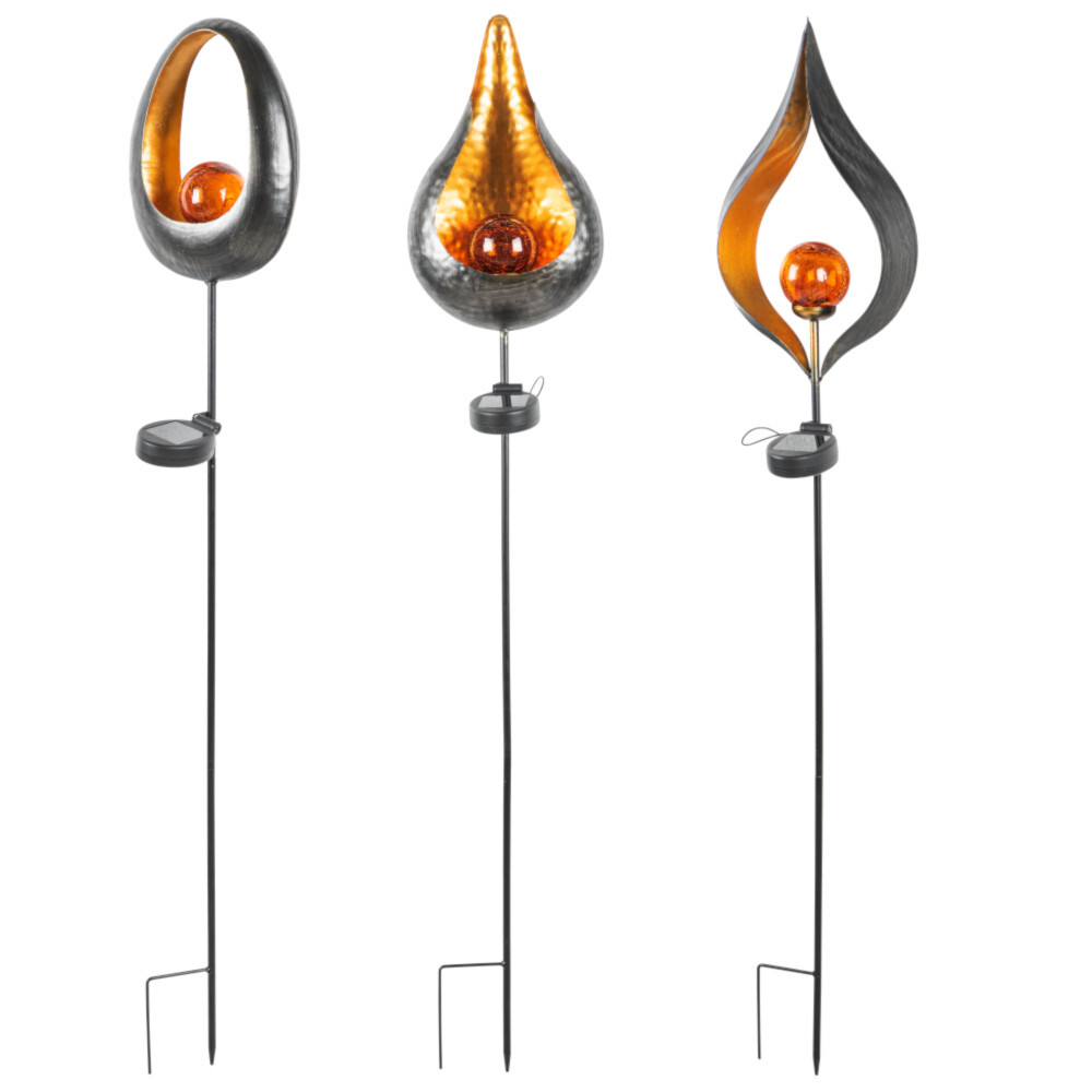 Solar LED-Gartensteckleuchte 93 cm flammenförmig mit Bodenspieß
