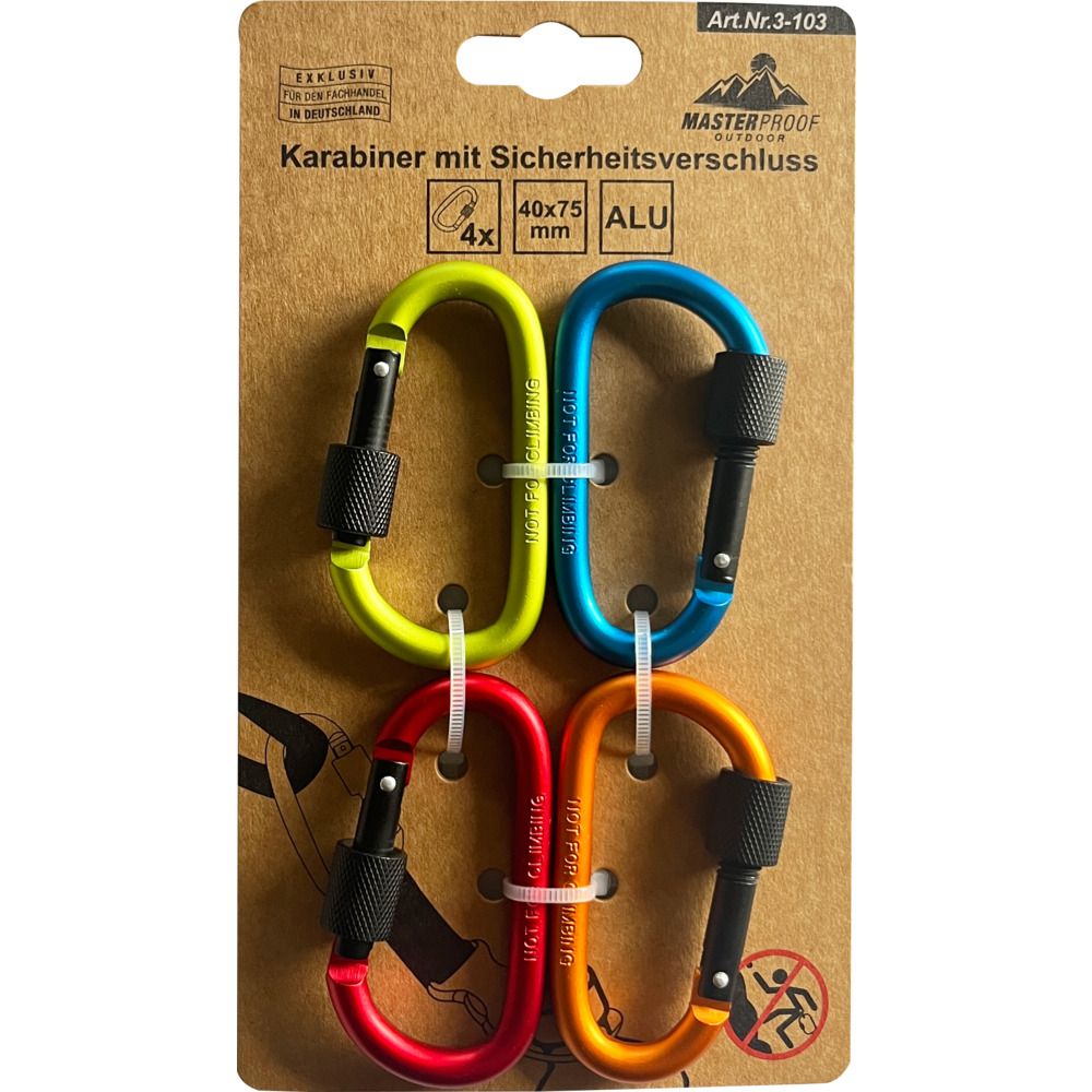 Karabiner mit Sicherheitsverschluss im 4er-Set in verschiedenen Farben image number 1