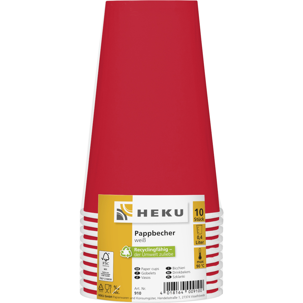 Pappbecher rot, 10 Stück, 0,473 Liter