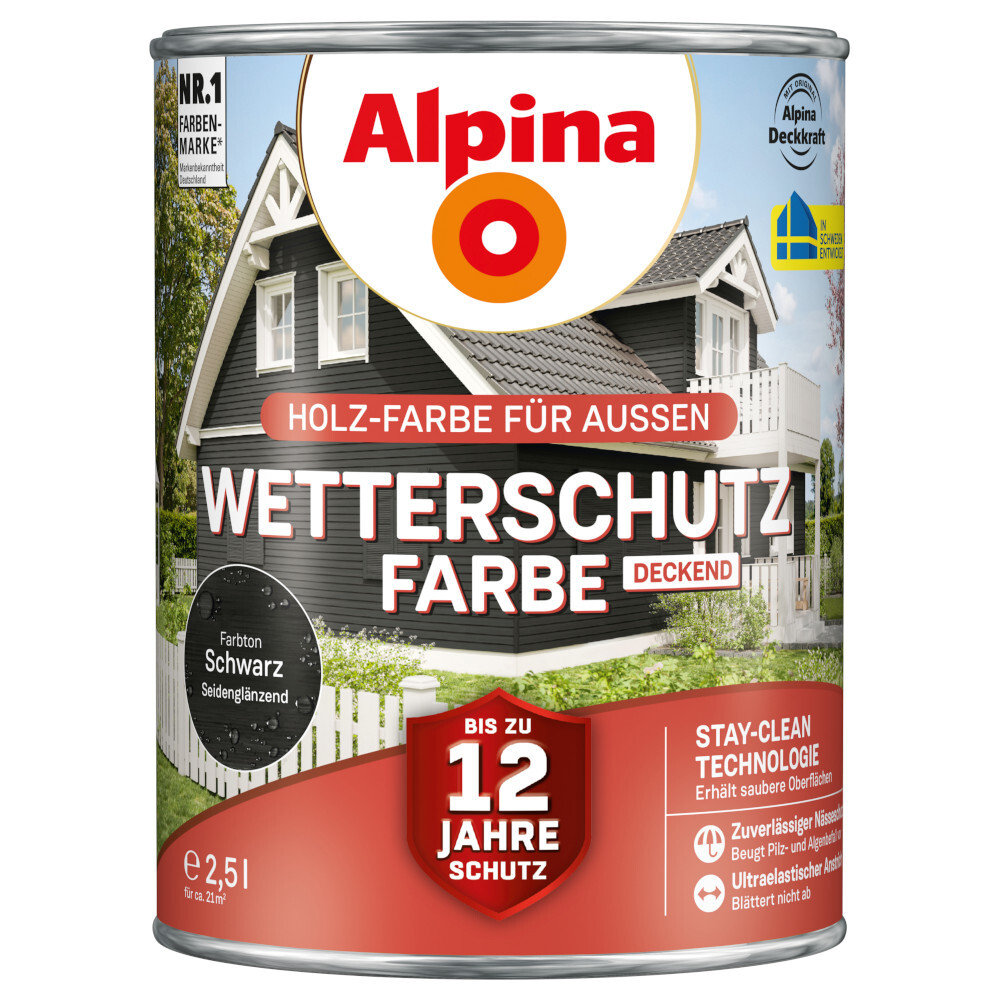 Alpina Wetterschutzfarbe Schwarz 2,5 Liter deckend image number 0