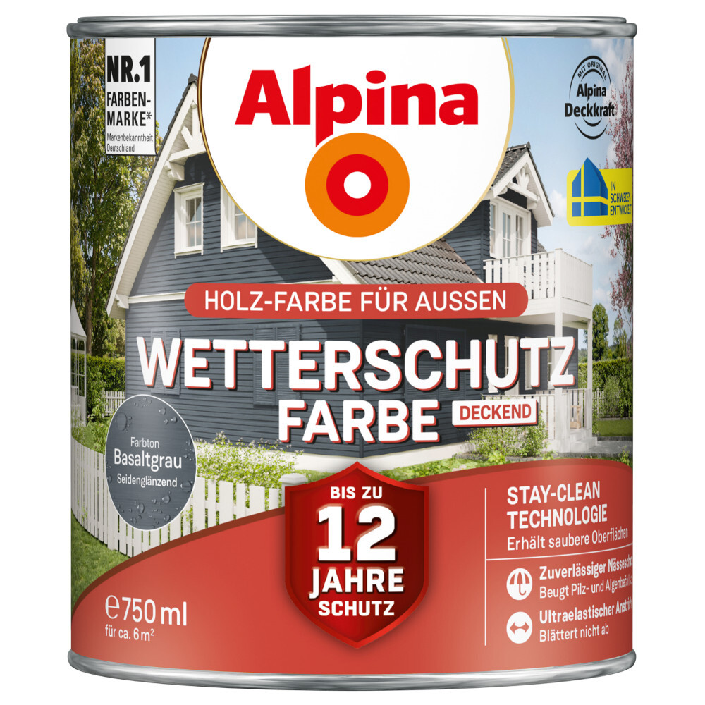 Alpina Wetterschutzfarbe Basaltgrau 750 ml deckend image number 0