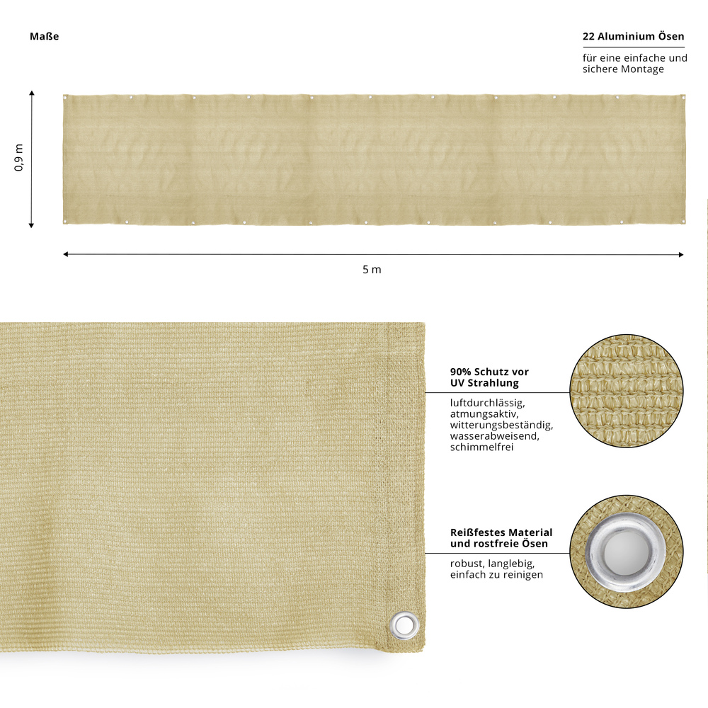 Balkonsichtschutz 90 x 500 cm sand image number 3