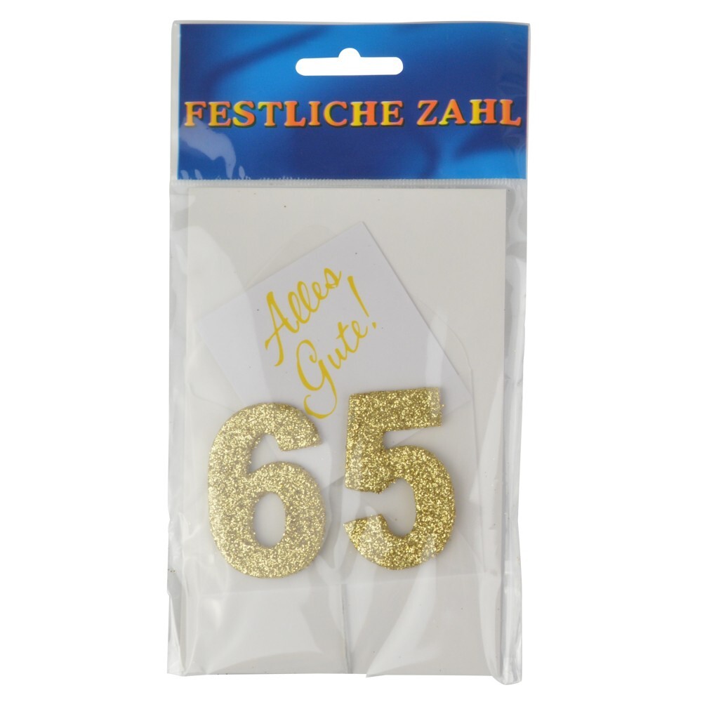 Grußkärtchen Festliche Zahl 65 in Gold 7 x 5 cm image number 0