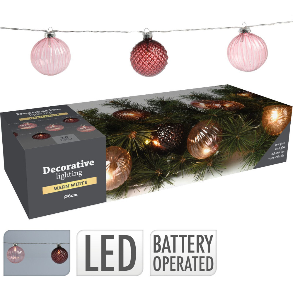 LED-Lichterkette 1,8 m mit 10 Glaskugeln und 10 LED